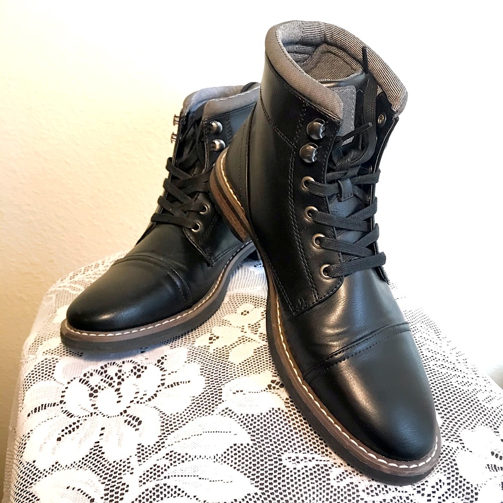 Mens Leather Look Lace Up Dress Boot Size 8